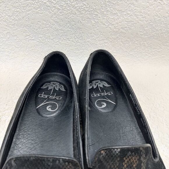 Dansko 'olivia' Loafer Flat Shoe Sz 37 US 6.5 - 7 Black & Bronze Snake Embossed - Picture 9 of 16